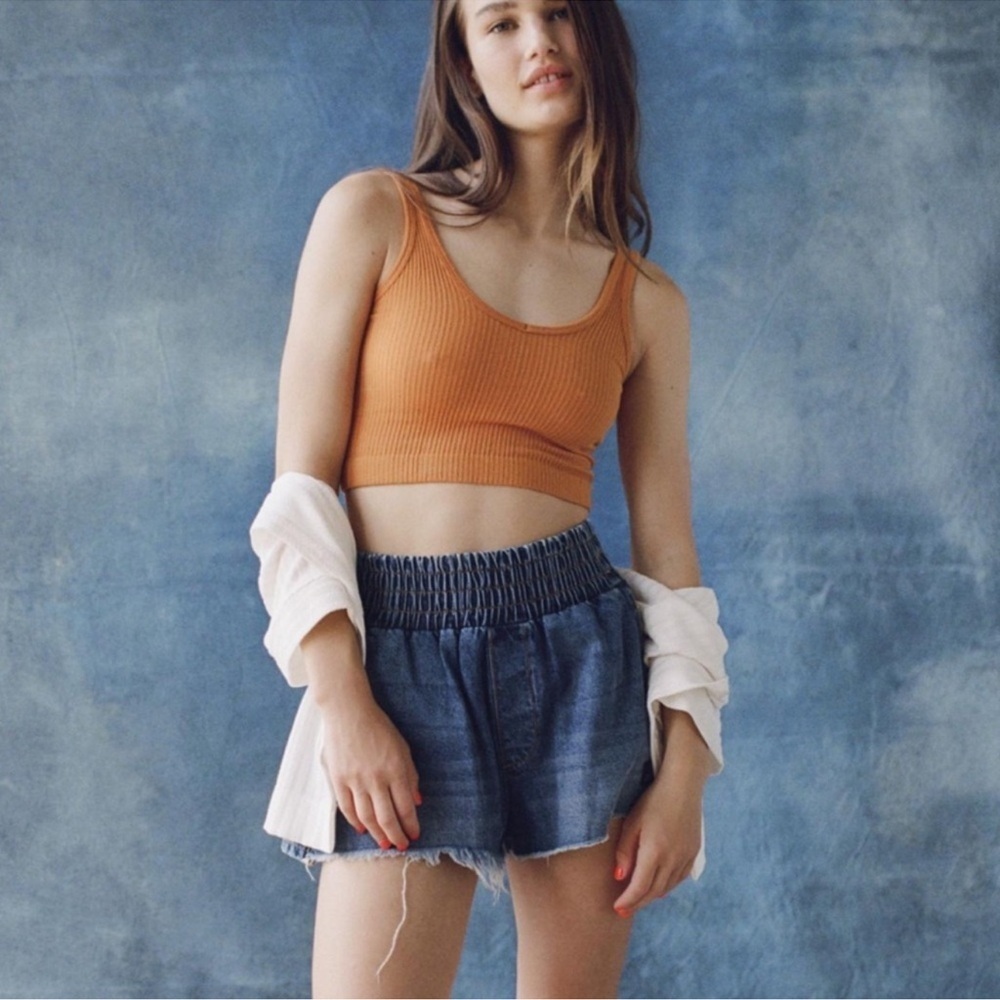BDG Pull-On Denim Boxer Shorts Lg High Rise Smocked Elastic Waist Cotton Jean - Picture 6 of 16